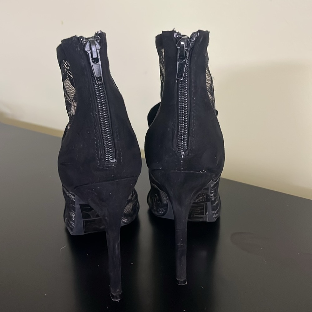 Madison by Shoedazzle Alanna high heel black suede lace booties back zip - Picture 5 of 11
